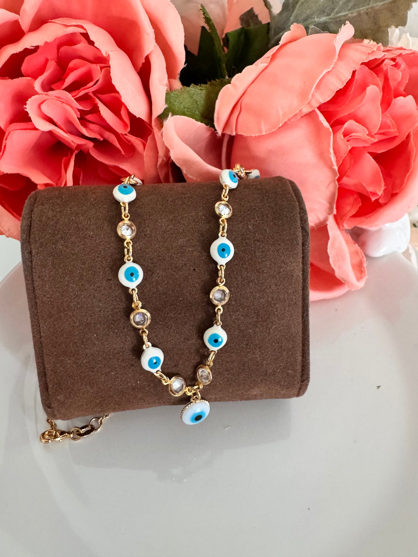 Collar con dije de ojo turco y colgantes de circonia – Bañado en oro de 18K o rodio