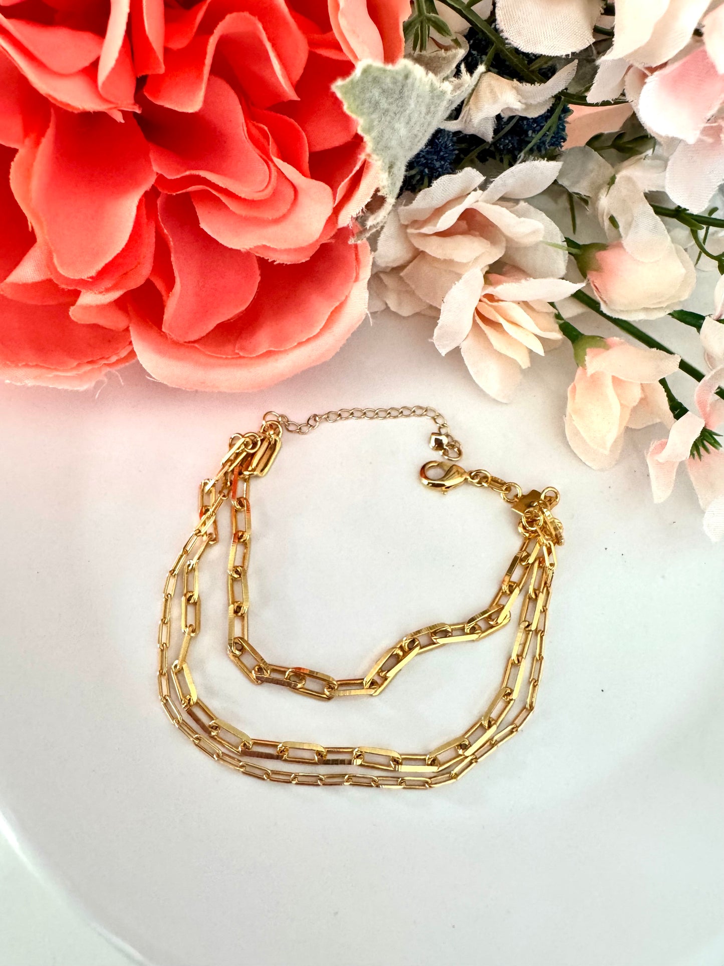 Pulsera triple de eslabones tipo paperclip – Bañada en oro de 18K