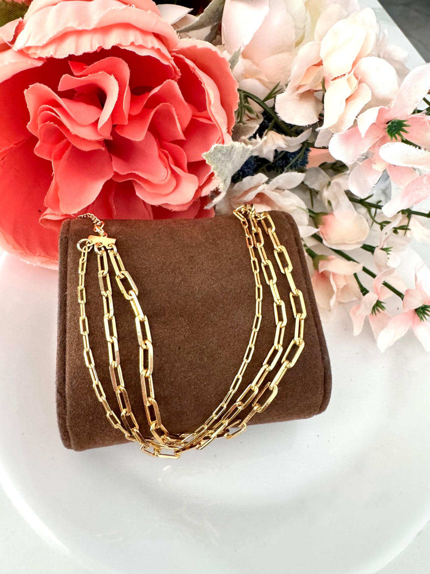 Pulsera triple de eslabones tipo paperclip – Bañada en oro de 18K