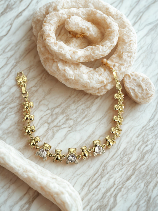 Pulsera Dorada Ositos con Brillo