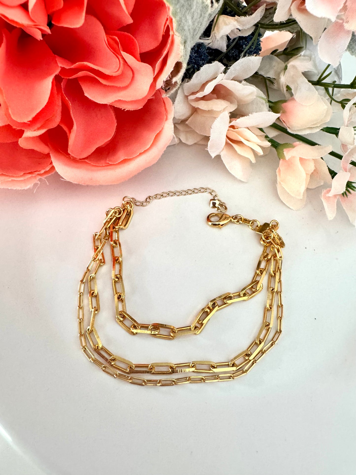 Pulsera triple de eslabones tipo paperclip – Bañada en oro de 18K