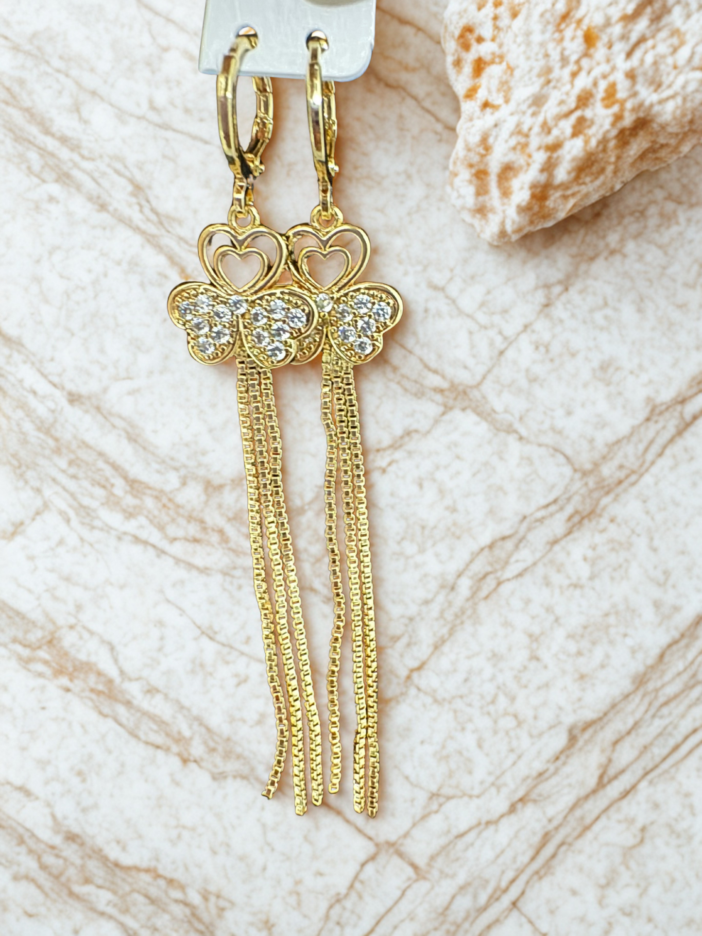 Aretes Largos Trébol y Corazón con Cristales