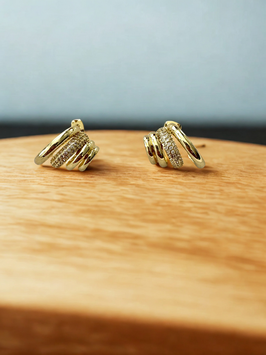 Aretes Triple Aro con Brillo