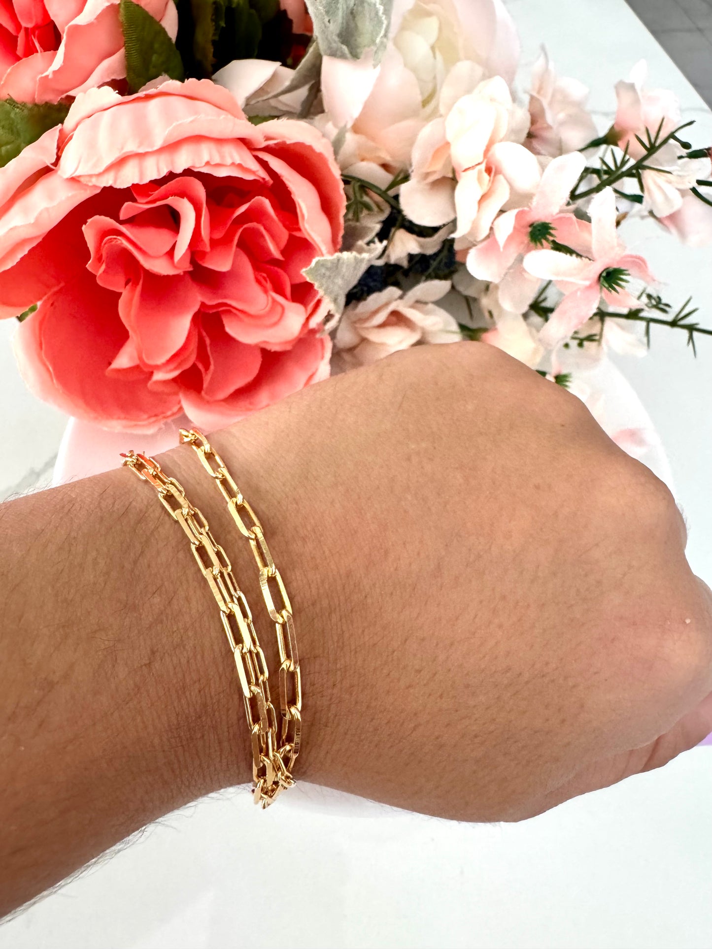 Pulsera triple de eslabones tipo paperclip – Bañada en oro de 18K
