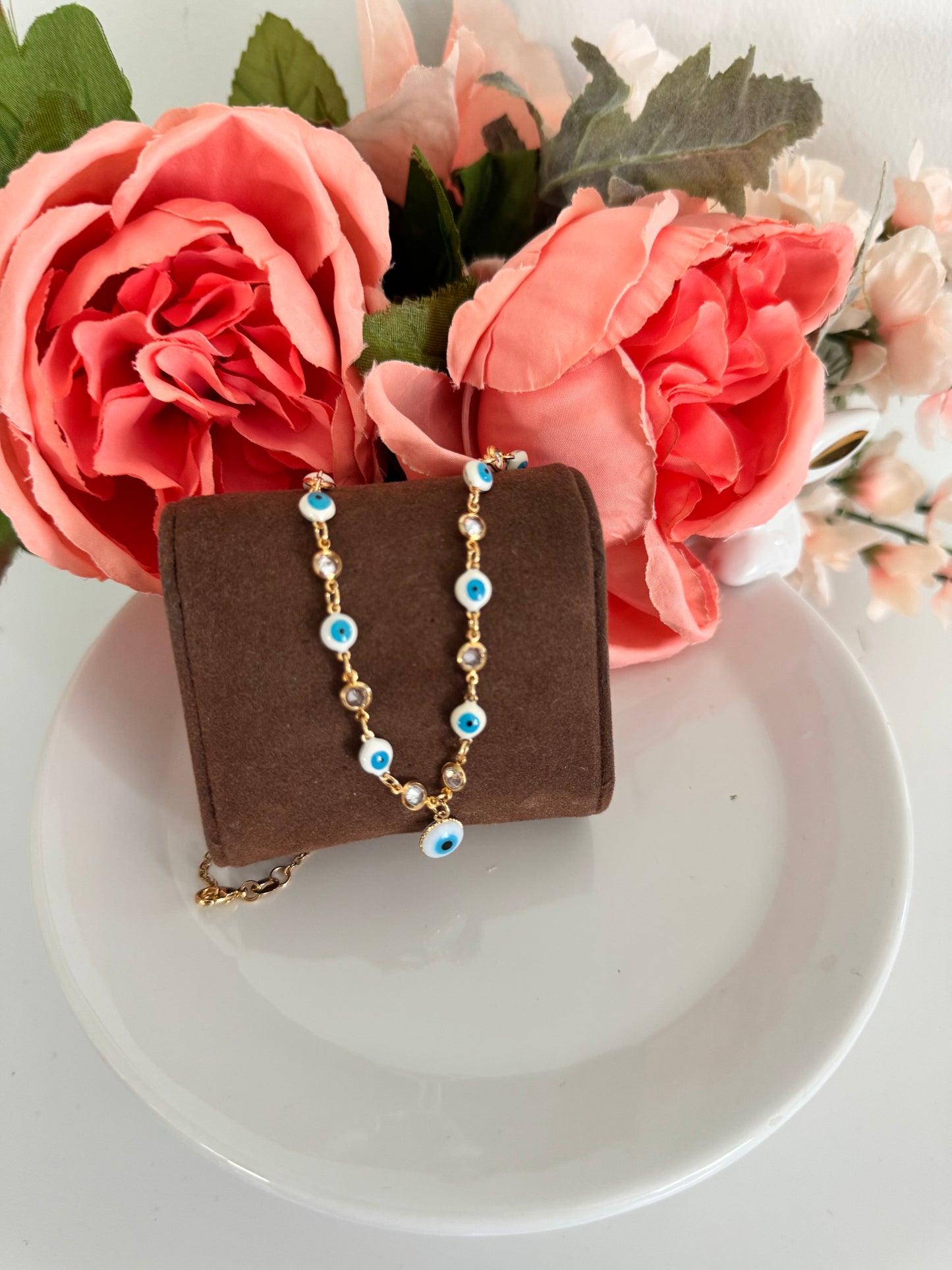 Collar con dije de ojo turco y colgantes de circonia – Bañado en oro de 18K o rodio