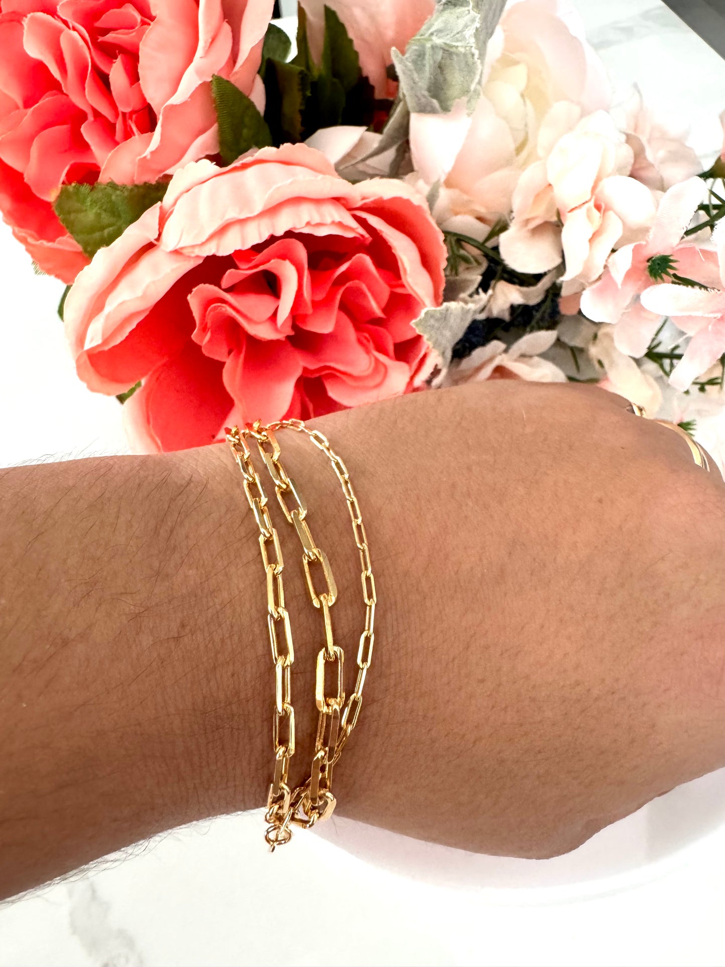 Pulsera triple de eslabones tipo paperclip – Bañada en oro de 18K