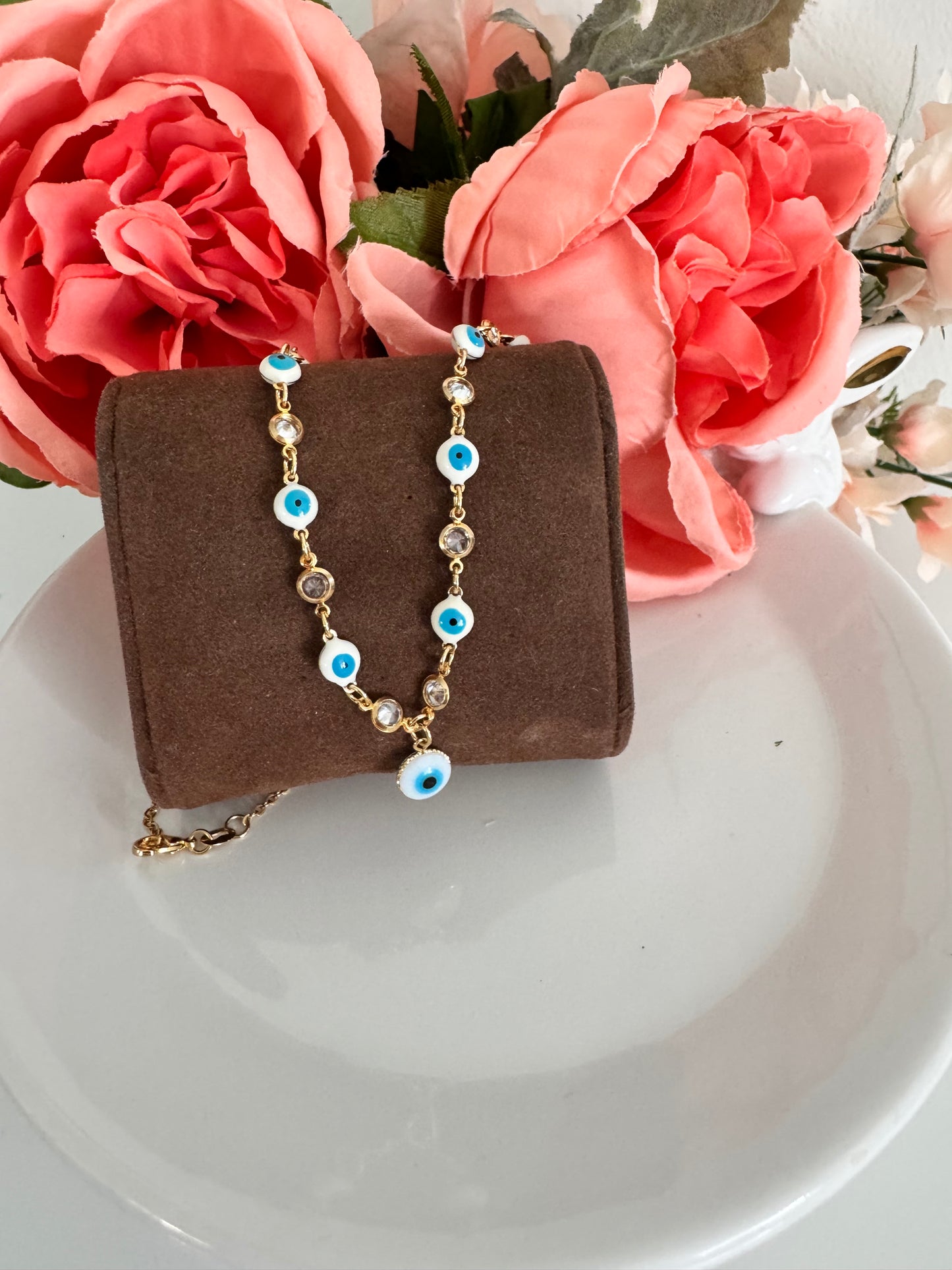 Collar con dije de ojo turco y colgantes de circonia – Bañado en oro de 18K o rodio