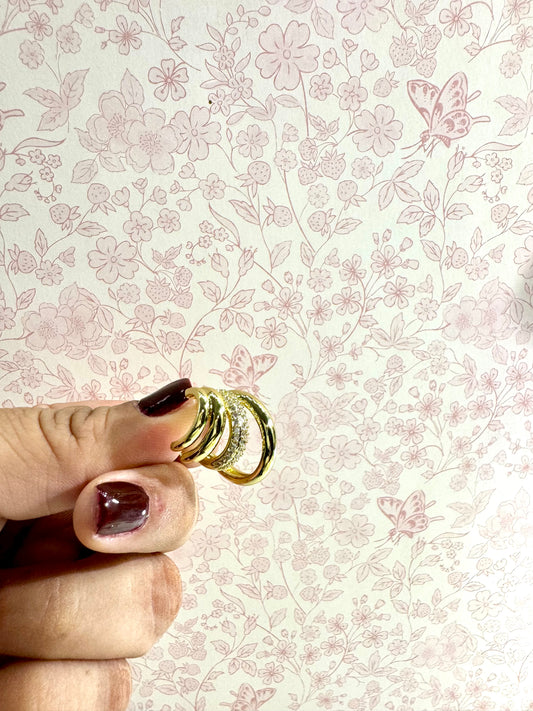 Aretes Triple Aro con Brillo