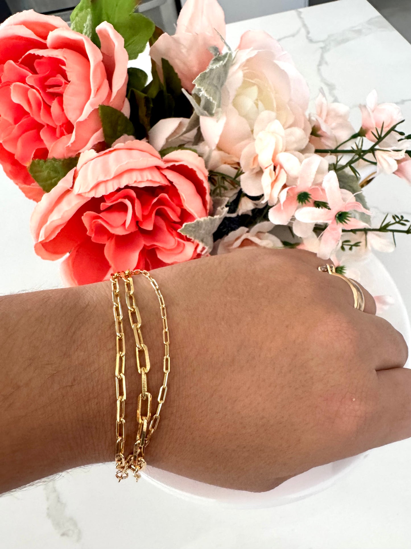 Pulsera triple de eslabones tipo paperclip – Bañada en oro de 18K