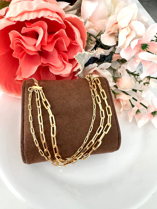 Pulsera triple de eslabones tipo paperclip – Bañada en oro de 18K