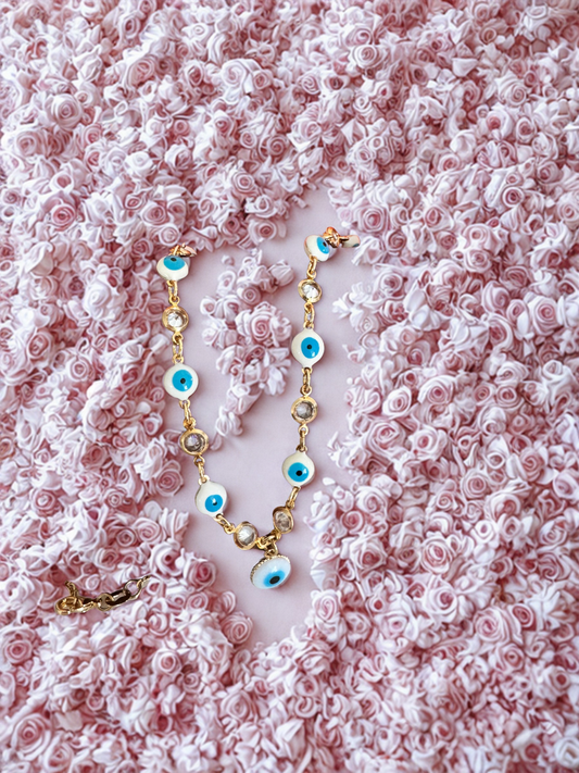 Collar con dije de ojo turco y colgantes de circonia – Bañado en oro de 18K o rodio